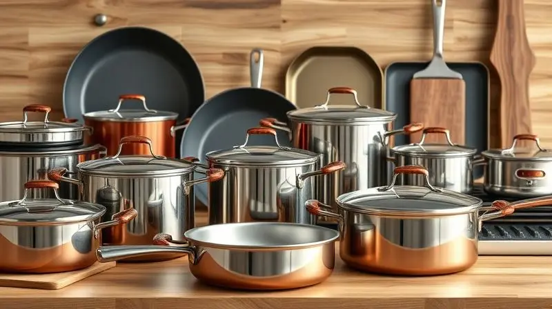 Variedade de itens de cozinha como panelas e assadeiras organizados para análise de qualidade e versatilidade.