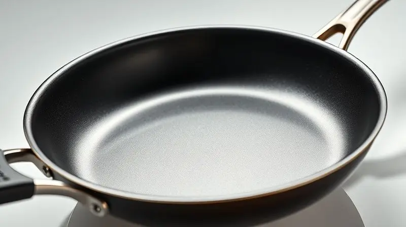 Análise de material antiaderente seguro e livre de PFOA em panela de cozinha.