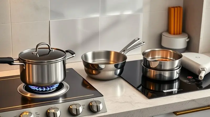 Panelas Tramontina compatíveis com fogões a gás, elétrico e indução, demonstrando versatilidade.