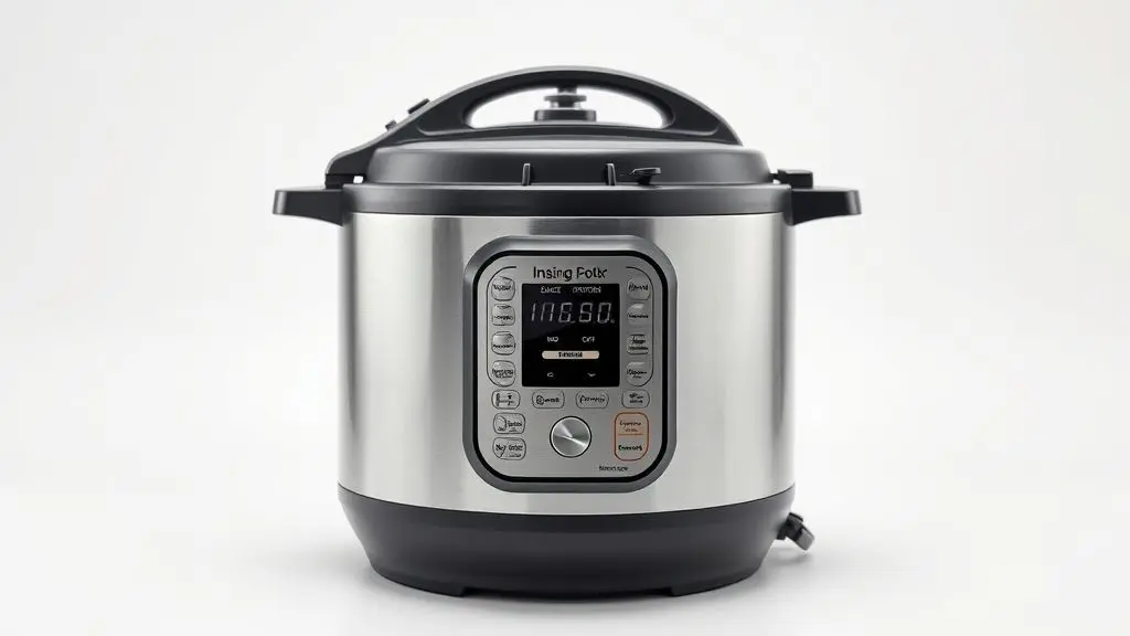 Panela de pressão elétrica moderna e segura para cozinhar rápido em 2025, destaque em estúdio profissional.