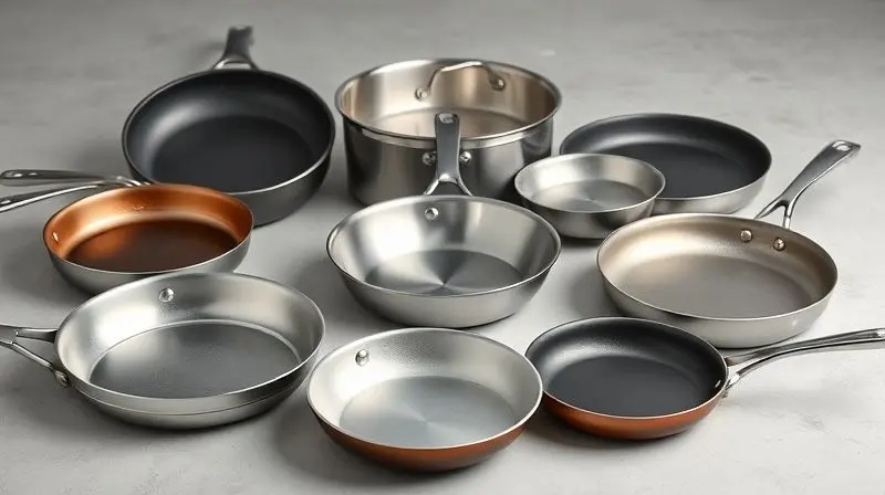 Diferentes tipos de materiais e revestimentos em panelas antiaderentes para escolha ideal.